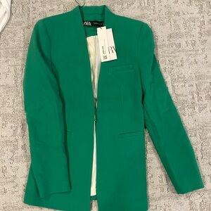 Zara - Kelly Green collar-less, slim fit blazer, size S, NWT